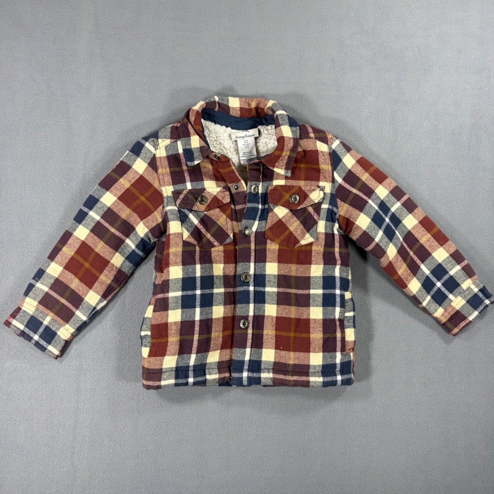 Tommy Bahama Flannel‎ Jacket Kids 4T Burgundy Plaid Good Faux Fur Lined Shacket